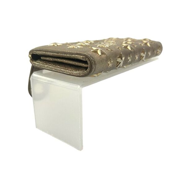 Jimmy Choo Long Zipper Wallet Metallic Gold Leather Star Studs - Picture 4 of 10